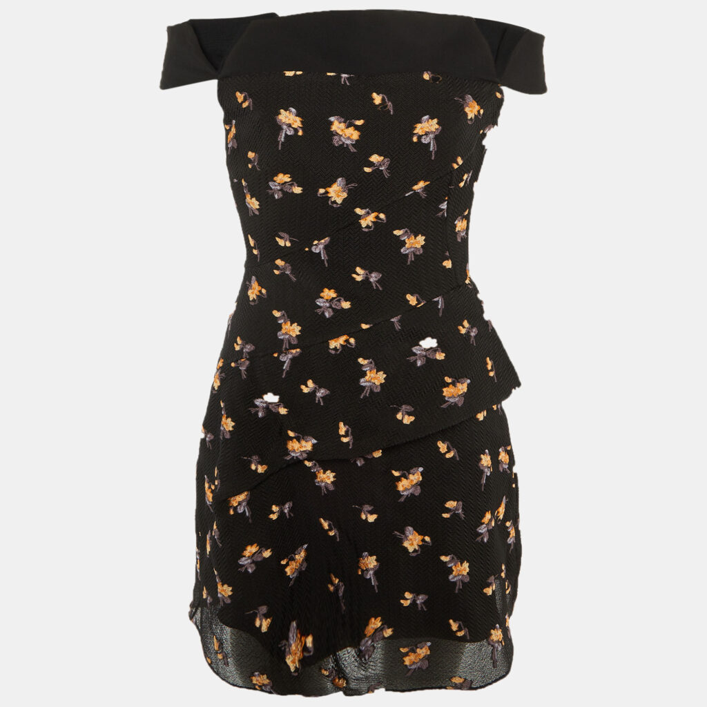 luxury-women-roland-mouret-used-clothes-p1244718-002.jpg Roland Mouret Black Crepe Floral Embroidered Off Shoulder Winslow Mini Dress M