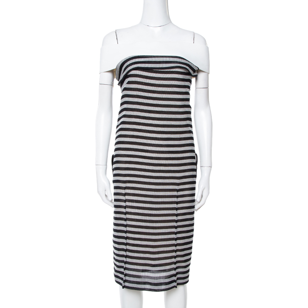 Roland Mouret Monochrome Striped Cotton Basketweave Layan Dress M Roland Mouret Monochrome Striped Cotton Basketweave Layan Dress M