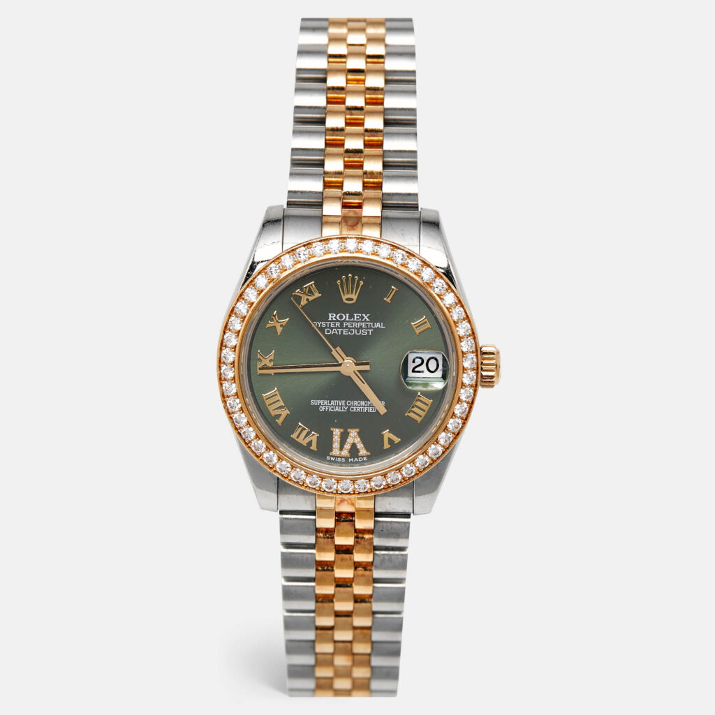 Rolex Olive Green 18K Yellow Gold Stainless Steel Diamond Datejust 178383 Women's Wristwatch 31 mm Rolex Olive Green 18K Yellow Gold Stainless Steel Diamond Datejust 178383 Women's Wristwatch 31 mm