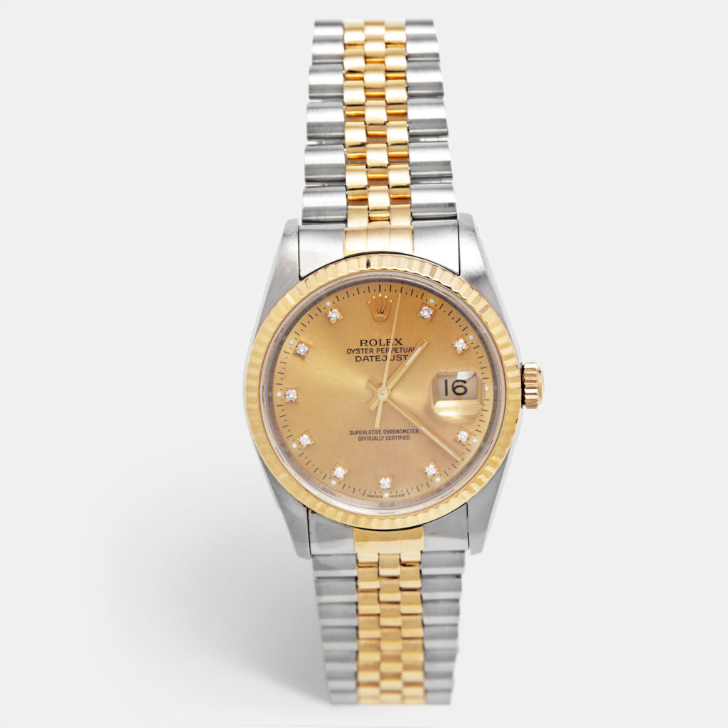 Rolex Champagne Diamond 18K Yellow Gold Stainless Steel Datejust 16233 Unisex Wristwatch 36 mm Rolex Champagne Diamond 18K Yellow Gold Stainless Steel Datejust 16233 Unisex Wristwatch 36 mm