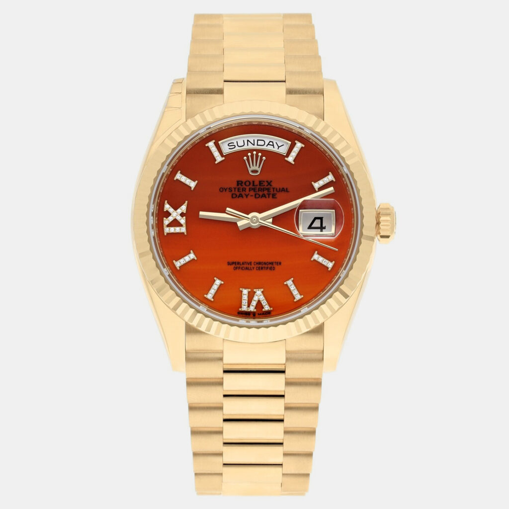 Rolex Day-Date 128238 Automatic Orange 18K Yellow Gold Women's Wristwatch 36 mm Rolex Day-Date 128238 Automatic Orange 18K Yellow Gold Women's Wristwatch 36 mm
