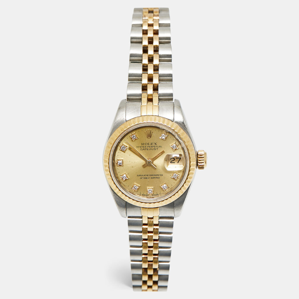 Rolex Datejust 69173 Champagne Dial Diamond 18k Yellow Gold Stainless Steel Women's Wristwatch 26 mm Rolex Datejust 69173 Champagne Dial Diamond 18k Yellow Gold Stainless Steel Women's Wristwatch 26 mm