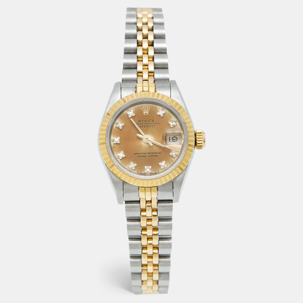 Rolex Datejust 69173 Champagne Dial Diamond 18k Yellow Gold Stainless Steel Women's Wristwatch 26 mm Rolex Datejust 69173 Champagne Dial Diamond 18k Yellow Gold Stainless Steel Women's Wristwatch 26 mm