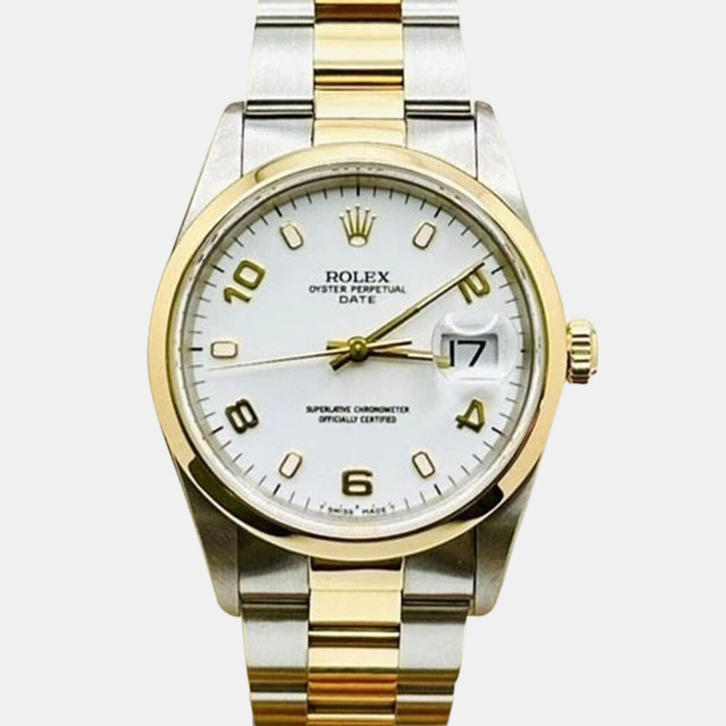 Rolex Oyster Perpetual Date 15203 Automatic White Arabic Dial 18K Yellow Gold Stainless Steel Women's Wristwatch 34mm Rolex Oyster Perpetual Date 15203 Automatic White Arabic Dial 18K Yellow Gold Stainless Steel Women's Wristwatch 34mm
