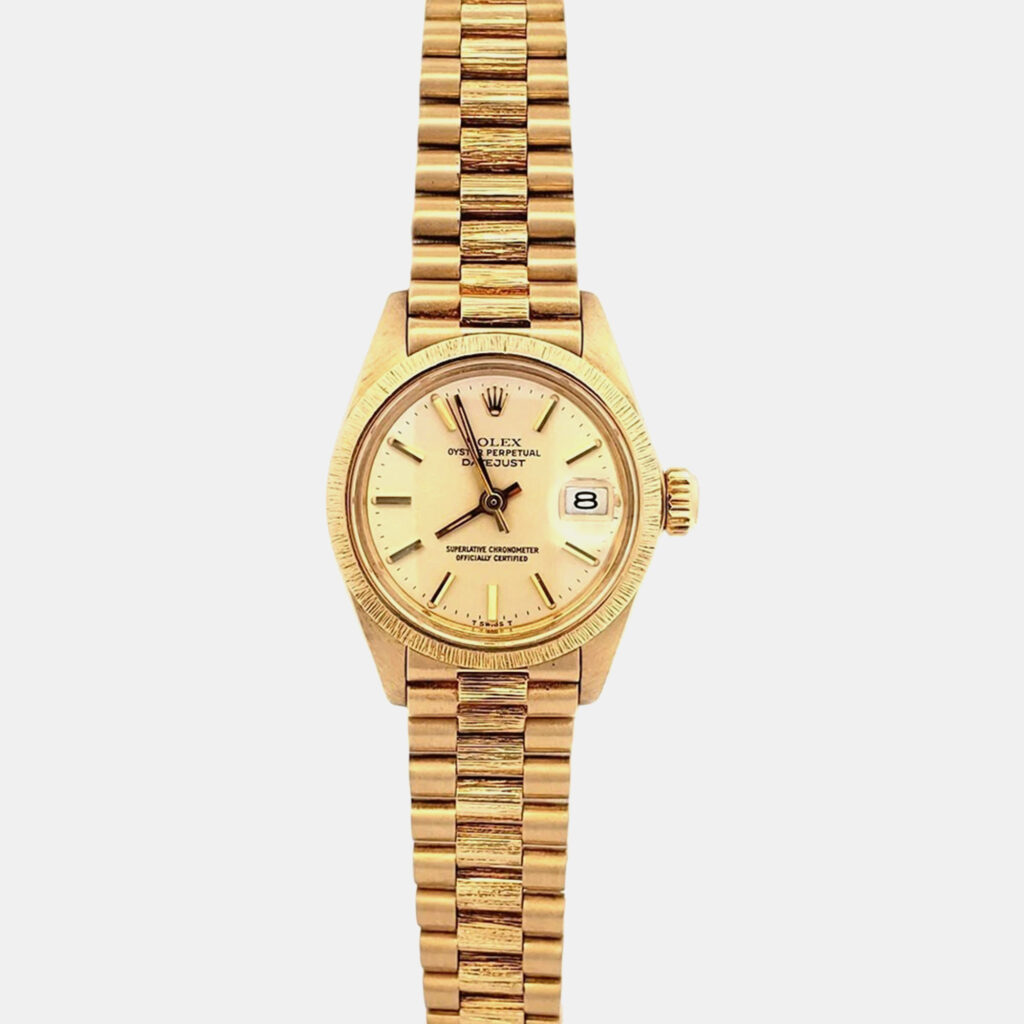 Rolex President Datejust 6927 Automatic Bark Finish 18k Yellow Gold Women's Wristwatch 26 mm Rolex President Datejust 6927 Automatic Bark Finish 18k Yellow Gold Women's Wristwatch 26 mm