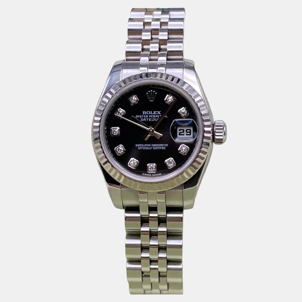 Rolex Datejust 179174 Automatic Black Diamond Dial Stainless Steel 18k White Gold Women's Wristwatch 26mm Rolex Datejust 179174 Automatic Black Diamond Dial Stainless Steel 18k White Gold Women's Wristwatch 26mm