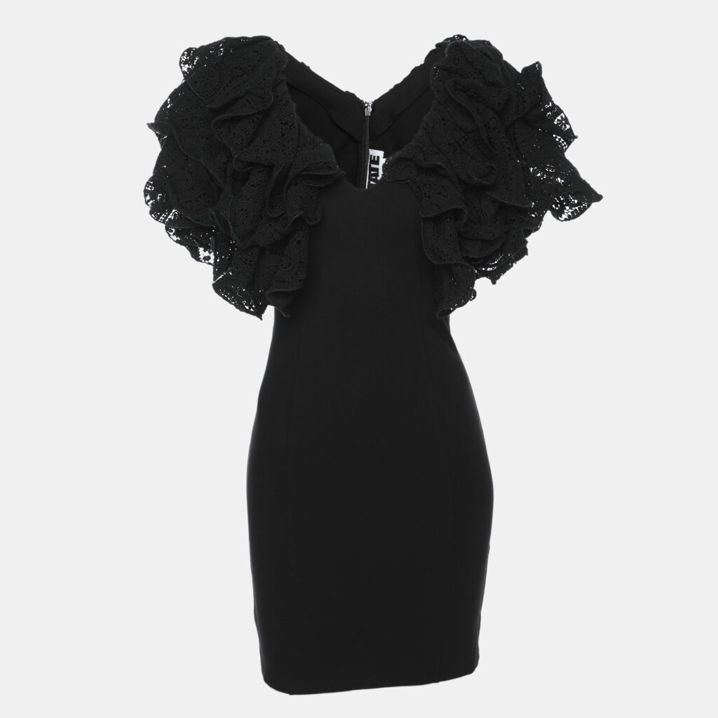 Rotate Birger Christensen Black Organic Cotton Carmen Mini Dress S Rotate Birger Christensen Black Organic Cotton Carmen Mini Dress S