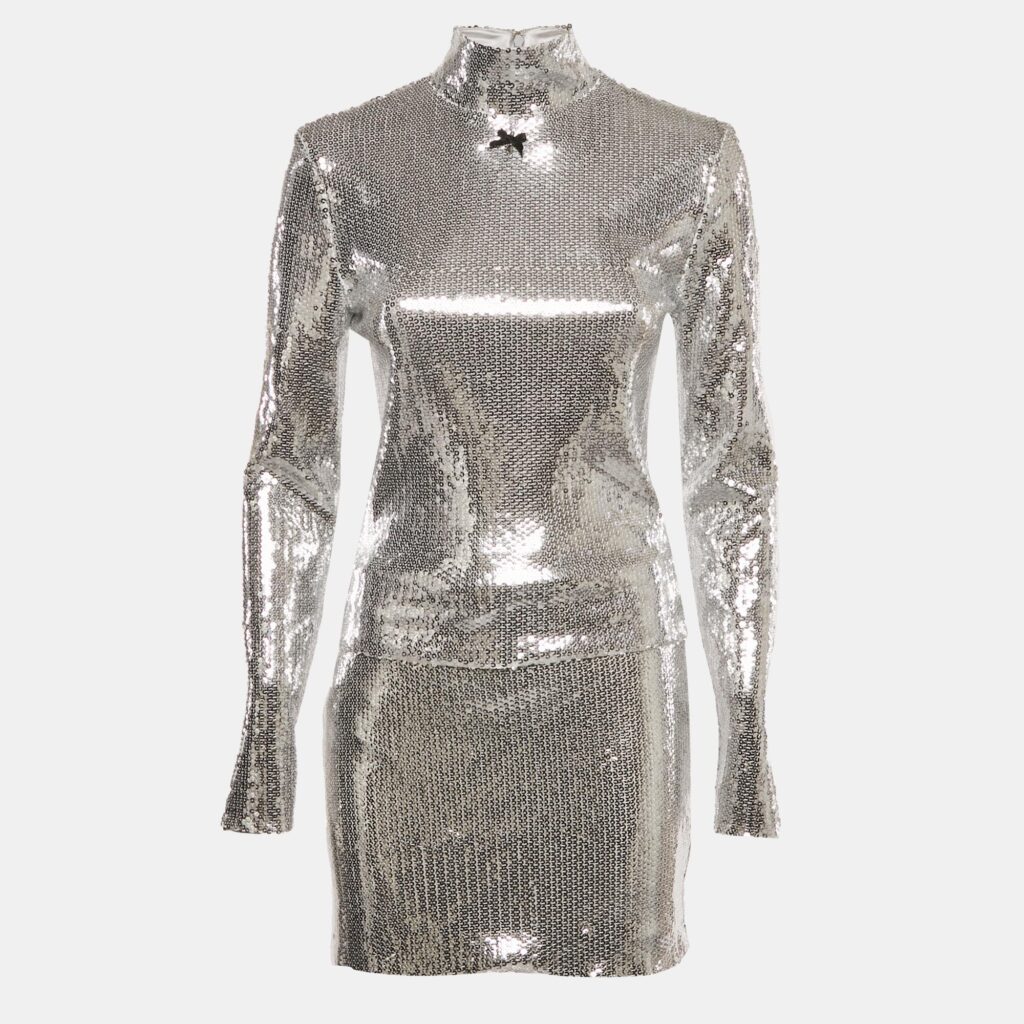Rotate Birger Christensen Silver Sequin Top and Mini Skirt Set S Rotate Birger Christensen Silver Sequin Top and Mini Skirt Set S