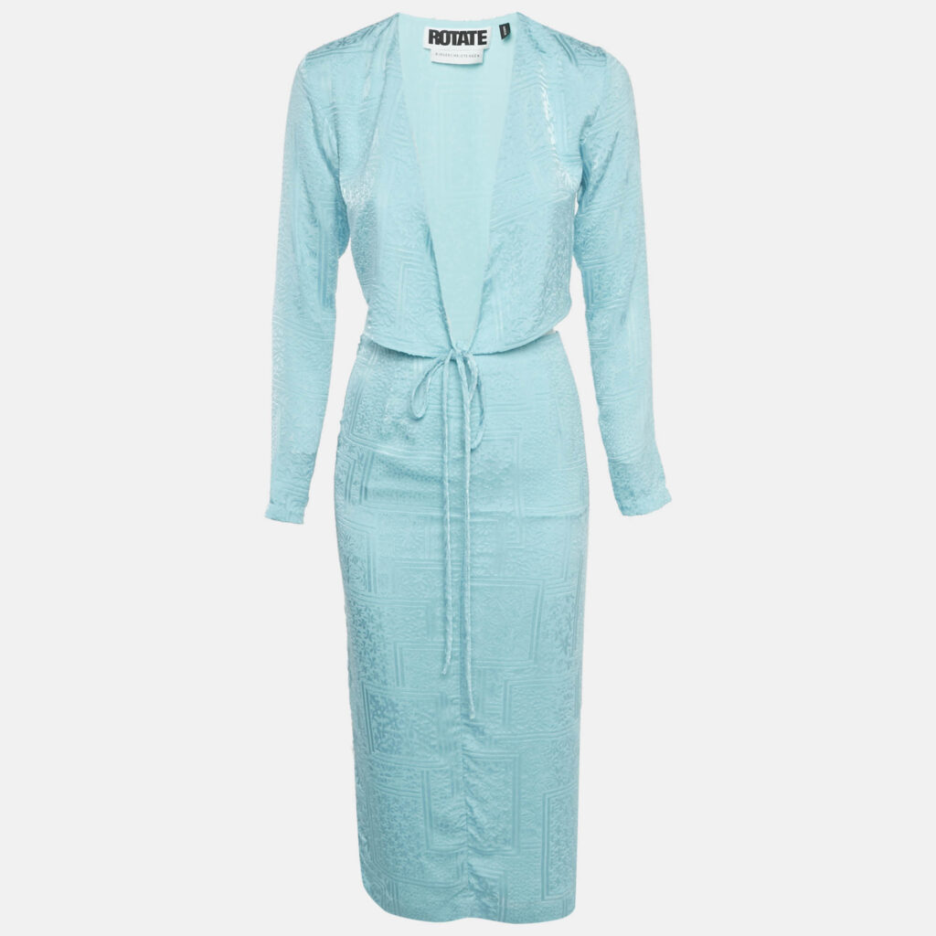 luxury-women-rotate-birger-christensen-used-clothes-p1169404-001-1.jpg ROTATE BIRGER CHRISTENSEN Blue Textured Jacquard Wrap Top and Skirt Set S