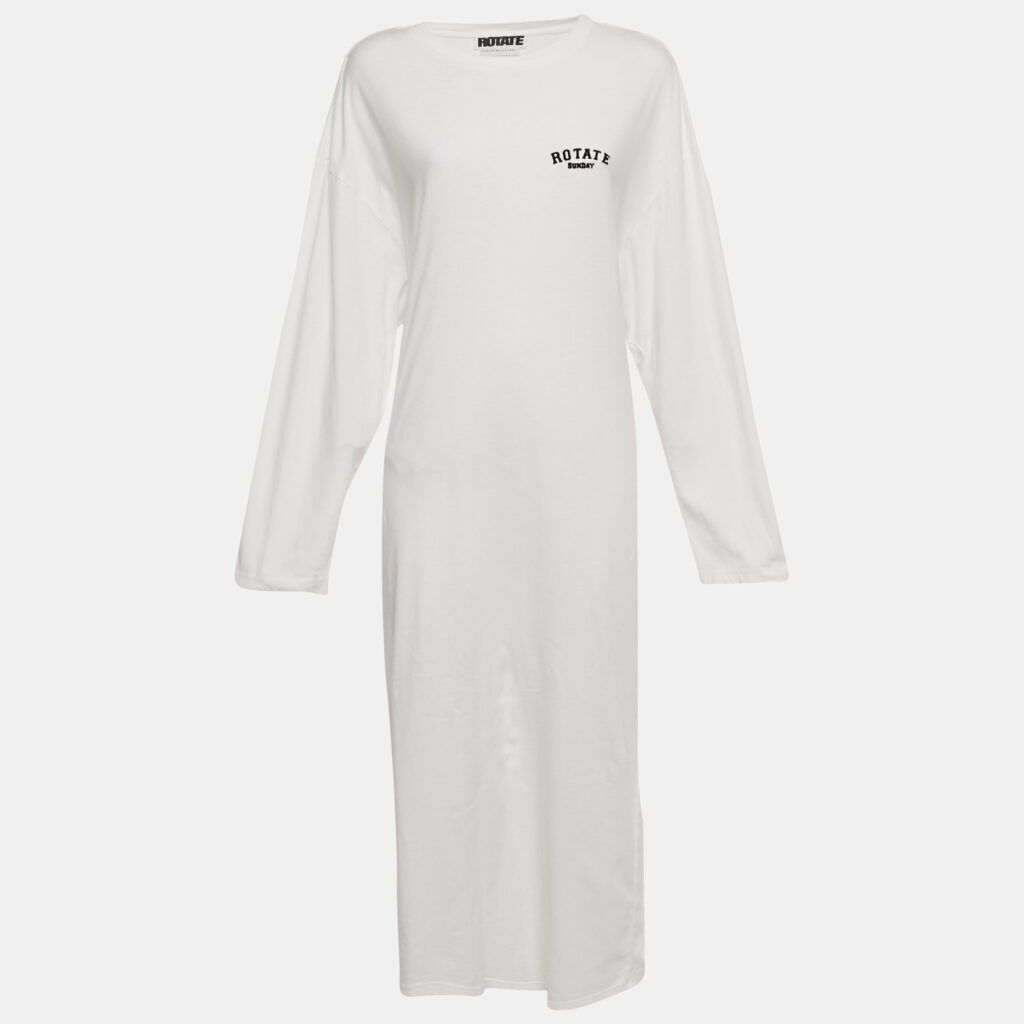 ROTATE Birger Christensen White Logo Embroidered Jersey Back Open Midi Dress M