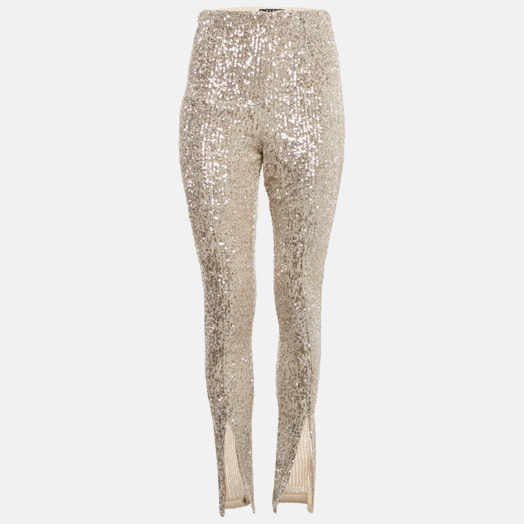 ROTATE BIRGER CHRISTENSEN Beige Sequin Embellished Alicia Pants M