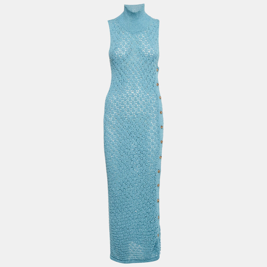 Rotate Birger Christensen Blue Patterned Knit High Neck Tessa Midi Dress M Rotate Birger Christensen Blue Patterned Knit High Neck Tessa Midi Dress M