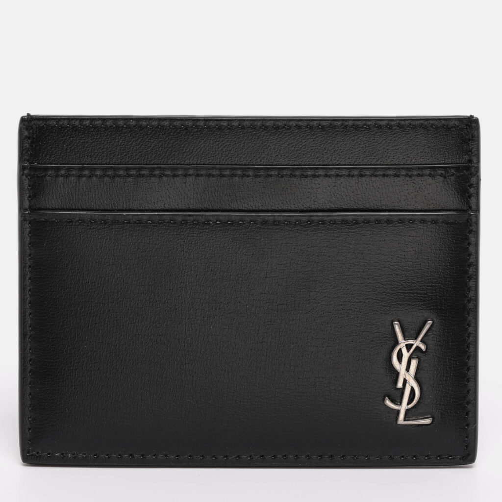 Saint Laurent Black Leather Tiny Cassandre Card Holder Saint Laurent Black Leather Tiny Cassandre Card Holder