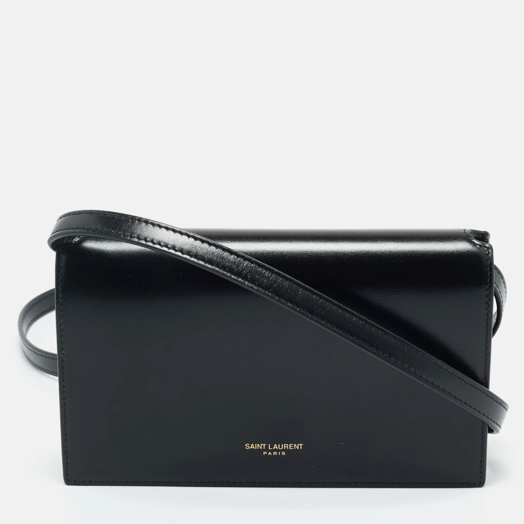 Saint Laurent Black Glossy Leather Flap Wallet On Chain Saint Laurent Black Glossy Leather Flap Wallet On Chain
