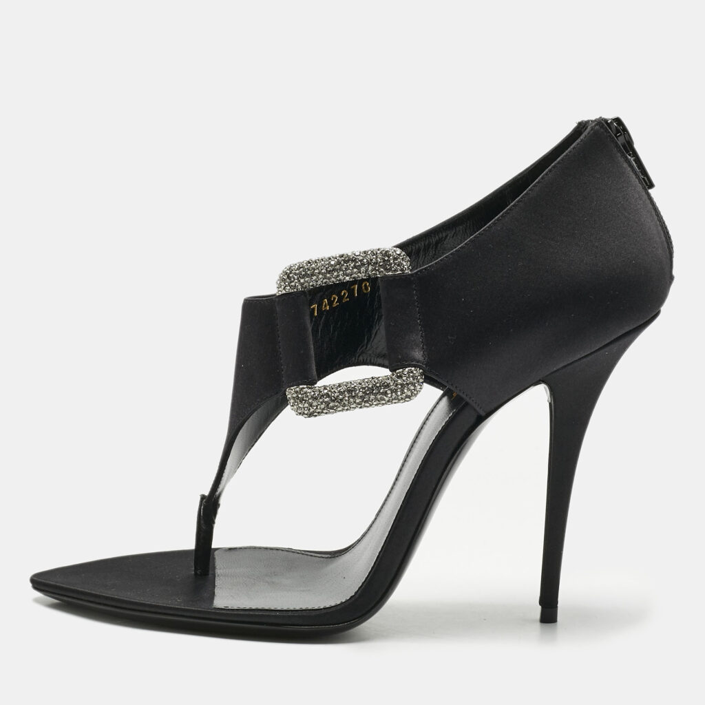 Saint Laurent Black Satin Sean 110Thong Sandals Size 39