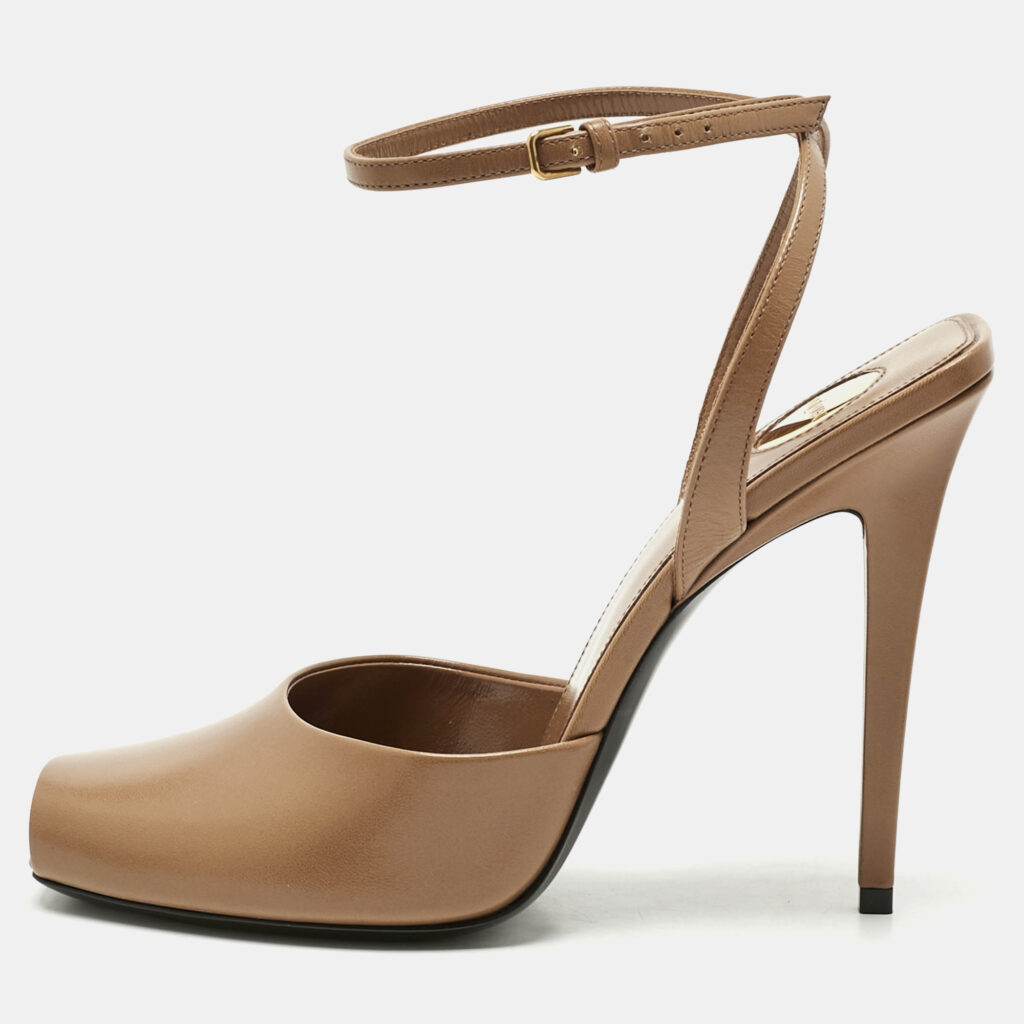 Saint Laurent Brown Leather La Scandale Peep Toe Pumps Size 40 Saint Laurent Brown Leather La Scandale Peep Toe Pumps Size 40