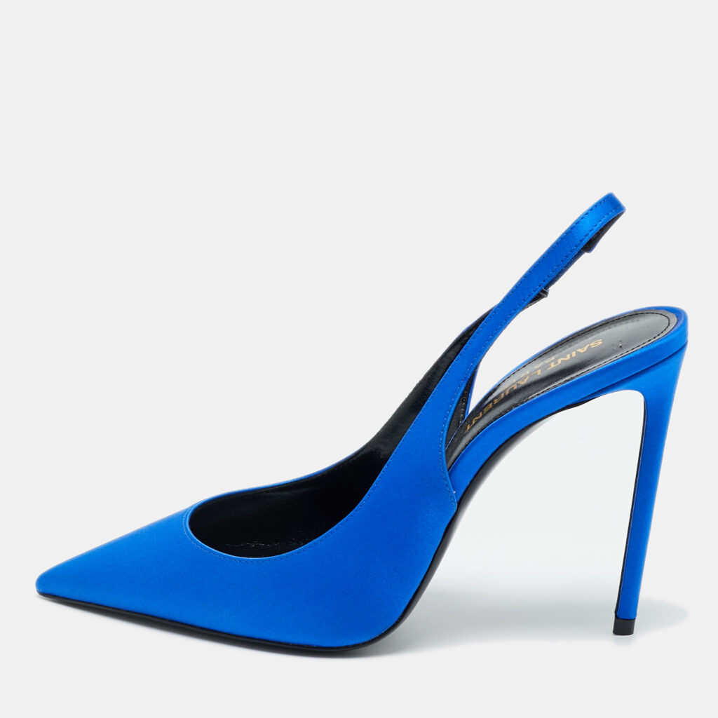 Saint Laurent Blue Satin Zoe Slingback Pumps Size 37.5 Saint Laurent Blue Satin Zoe Slingback Pumps Size 37.5