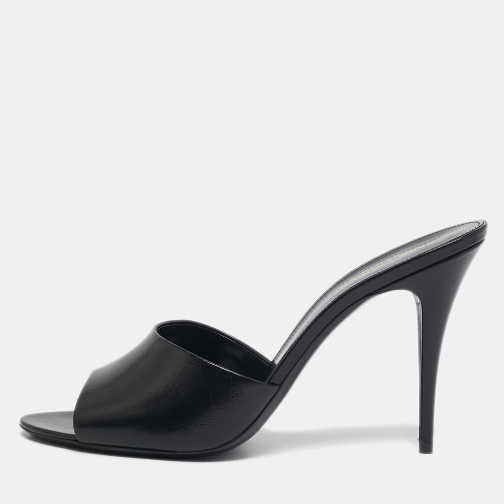 Saint Laurent LA 16 Size 41 Black Leather Slide Sandals