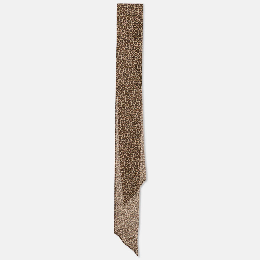 Saint Laurent Paris Brown Leopard Print Silk Long Bandeau Scarf Saint Laurent Paris Brown Leopard Print Silk Long Bandeau Scarf