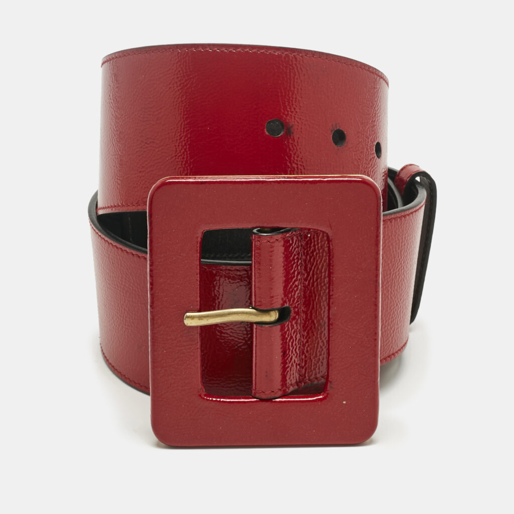luxury-women-saint-laurent-paris-used-accessories-p1224670-002-1.jpg Saint Laurent Red Patent Leather Buckle Waist Belt 80CM