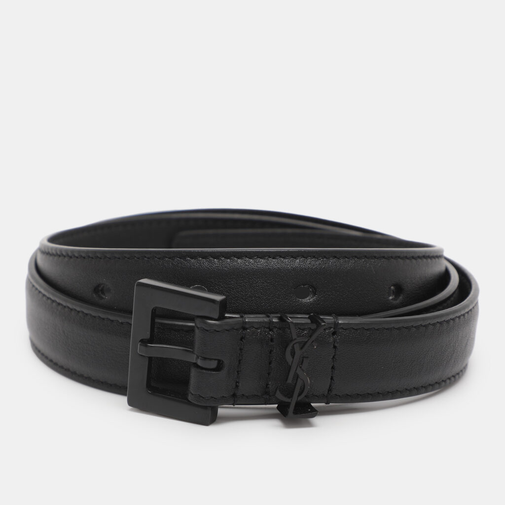 luxury-women-saint-laurent-paris-used-accessories-p1237923-006-1.jpg Saint Laurent Black Leather Monogram Skinny Buckle Belt 70CM