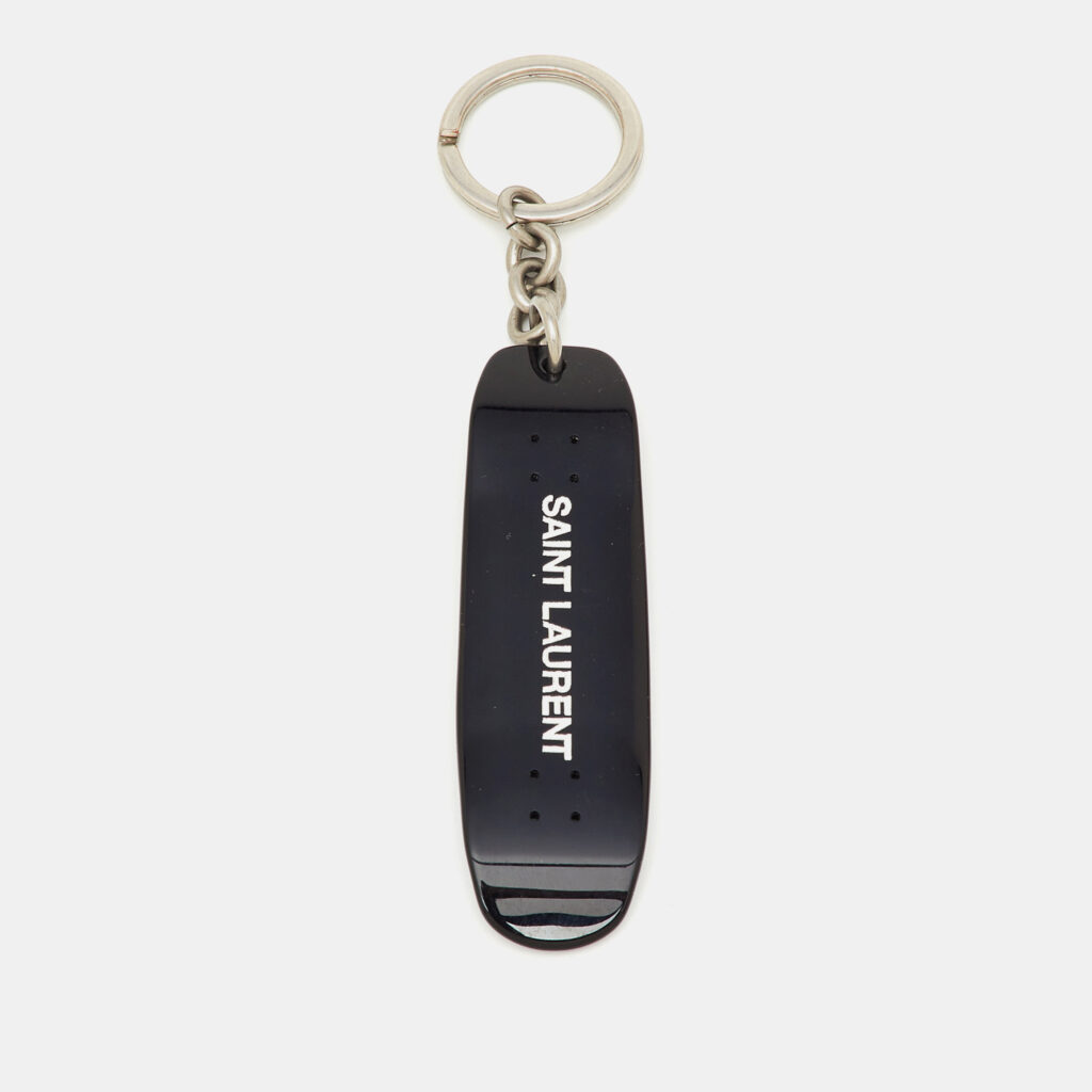 Saint Laurent Black Skateboard Motif Silver Tone Keyring Saint Laurent Black Skateboard Motif Silver Tone Keyring