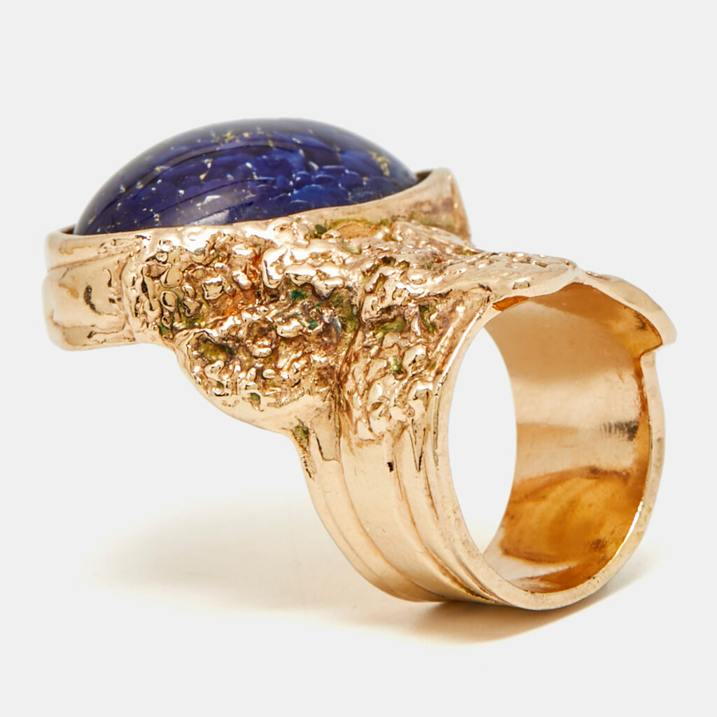 Saint Laurent Paris Blue Arty Glass Rose Gold Tone Ring Size 54 Saint Laurent Paris Blue Arty Glass Rose Gold Tone Ring Size 54