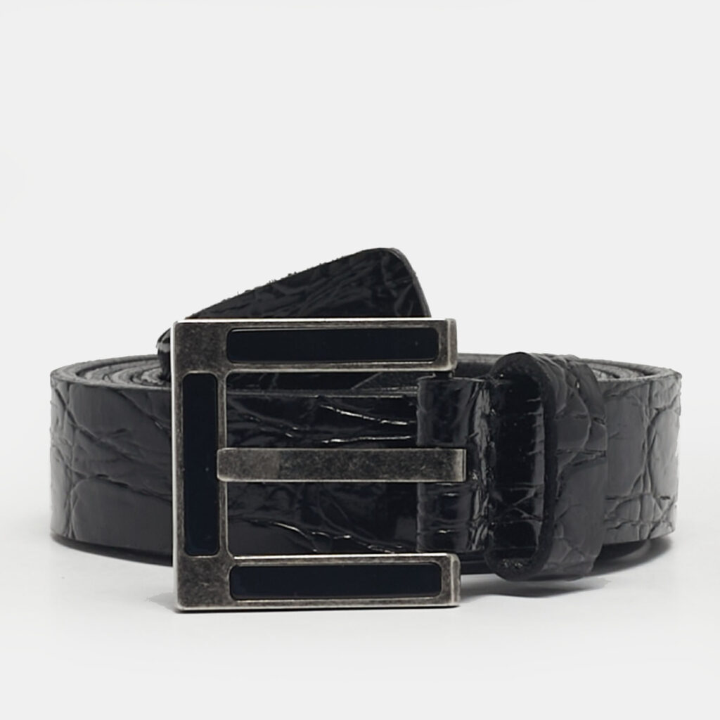 luxury-women-saint-laurent-paris-used-accessories-p1248245-004.jpg Saint Laurent Buckle Belt Black Crocodile Embossed Leather