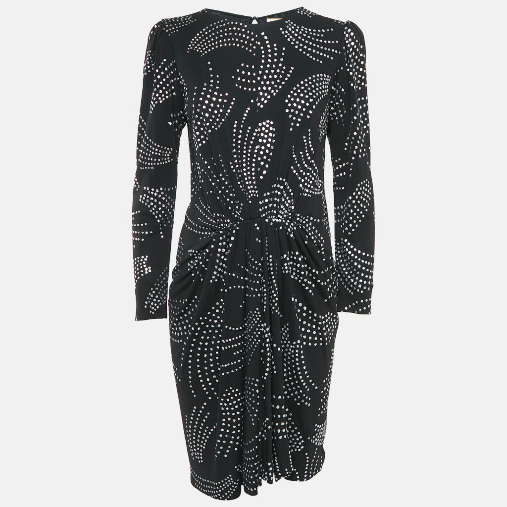 Saint Laurent Black/Silver Glitter Print Jersey Pleated Midi Dress M Saint Laurent Black/Silver Glitter Print Jersey Pleated Midi Dress M