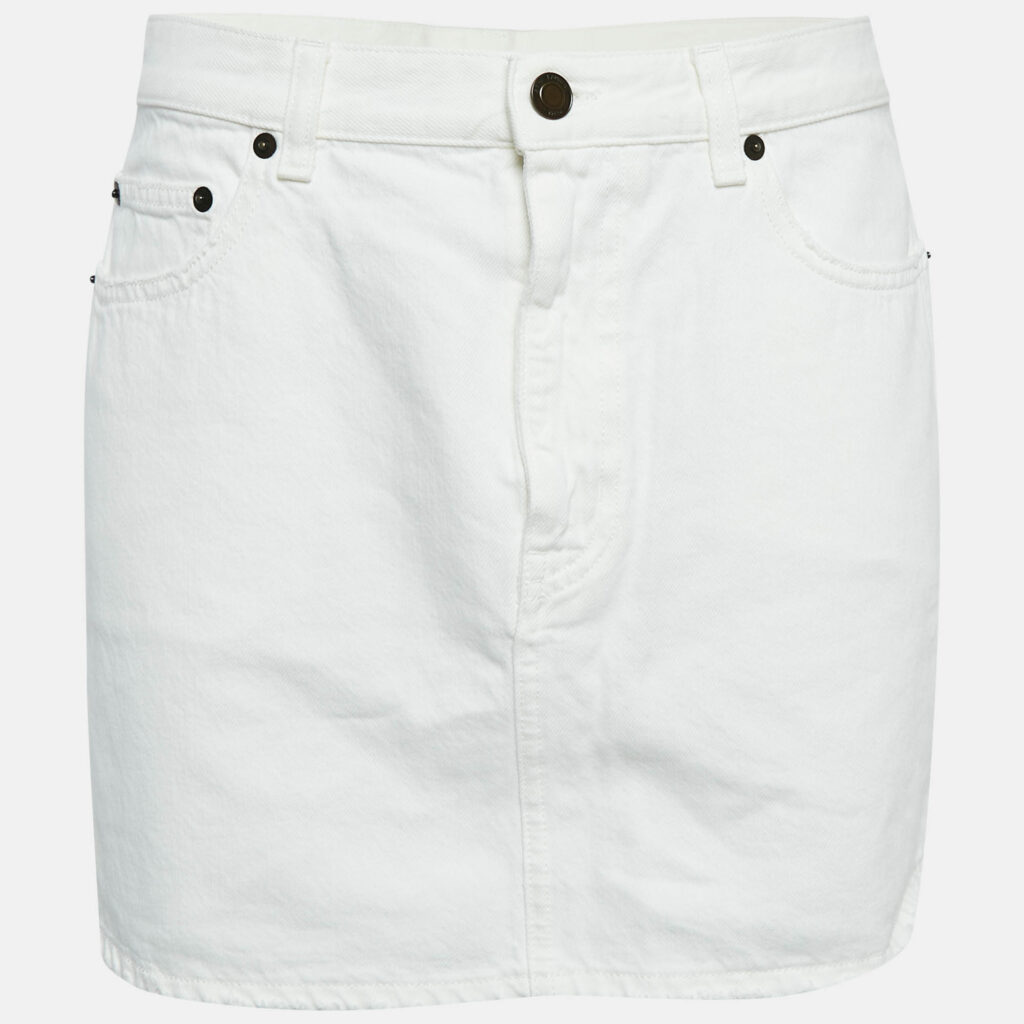 Saint Laurent White Denim Distressed Mini Skirt M Saint Laurent White Denim Distressed Mini Skirt M