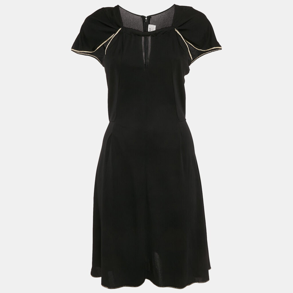 Saint Laurent Paris Black Crepe Lurex Trim Detail Short Dress M Saint Laurent Paris Black Crepe Lurex Trim Detail Short Dress M