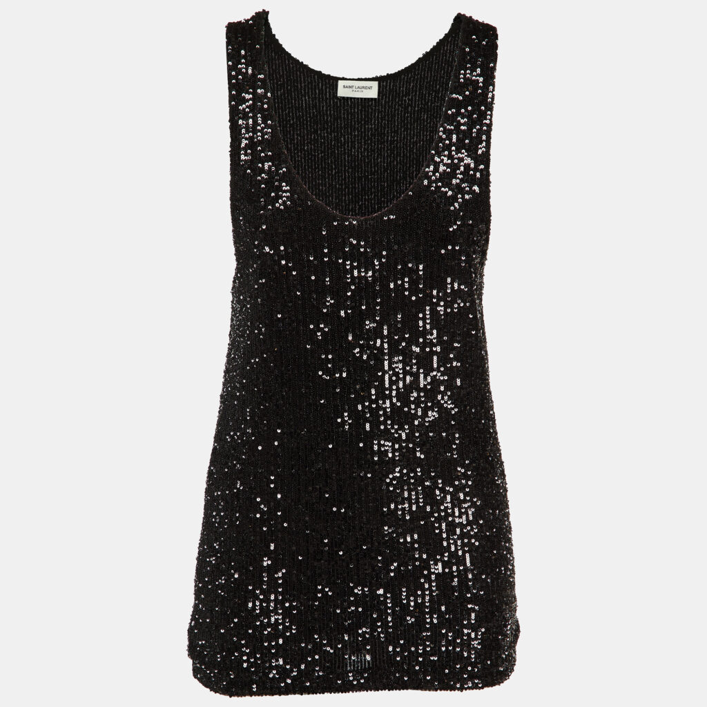 Saint Laurent Paris Black Sequinned Tank Top M Saint Laurent Paris Black Sequinned Tank Top M