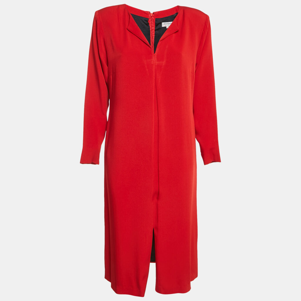 Yves Saint Laurent Vintage Red Crepe Midi Dress L Yves Saint Laurent Vintage Red Crepe Midi Dress L
