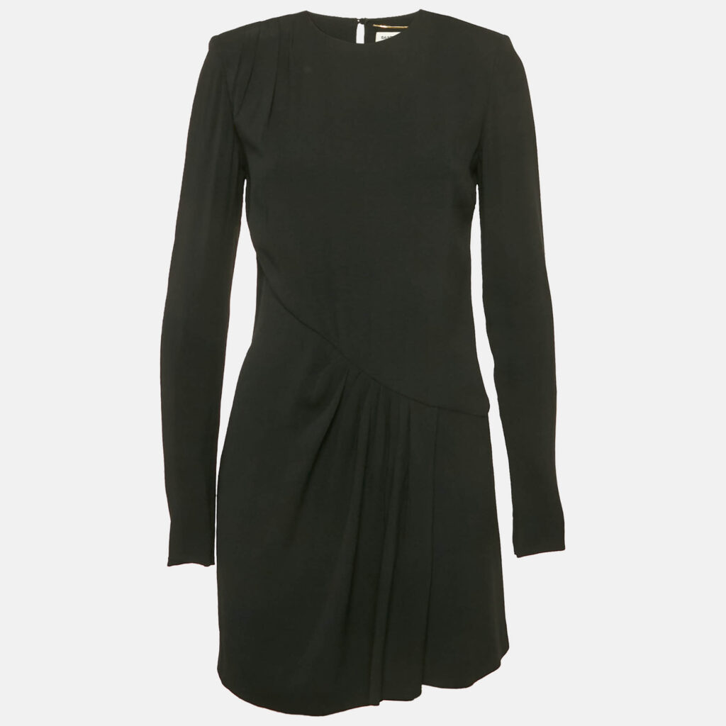 luxury-women-saint-laurent-paris-used-clothes-p1168121-001-1.jpg Saint Laurent Black Crepe Gathered Mini Dress S