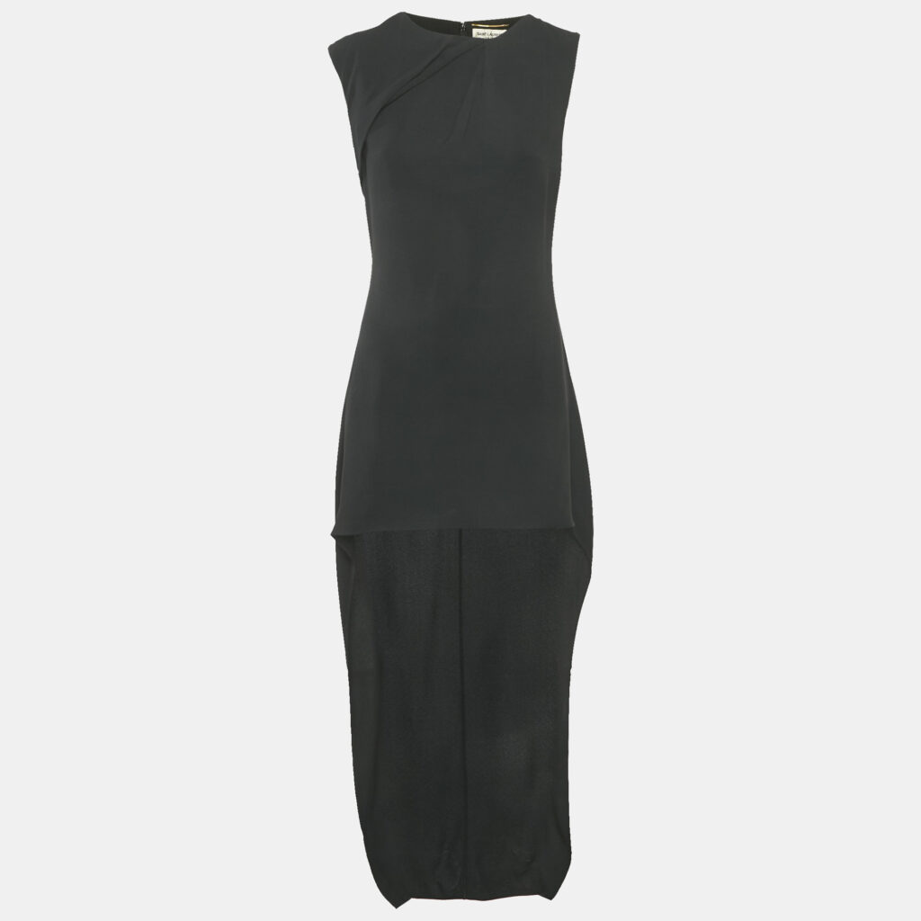 Saint Laurent Black Crepe Sleeveless High-Low Dress S Saint Laurent Black Crepe Sleeveless High-Low Dress S