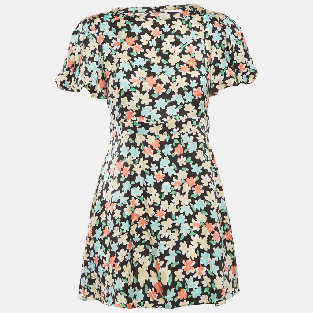 Saint Laurent Multicolor Floral Silk Mini Dress S Saint Laurent Multicolor Floral Silk Mini Dress S
