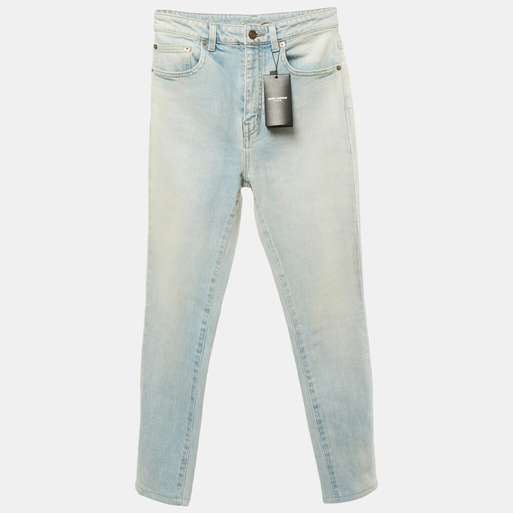 Saint Laurent Light Blue Faded Denim Skinny Jeans M Waist 27"