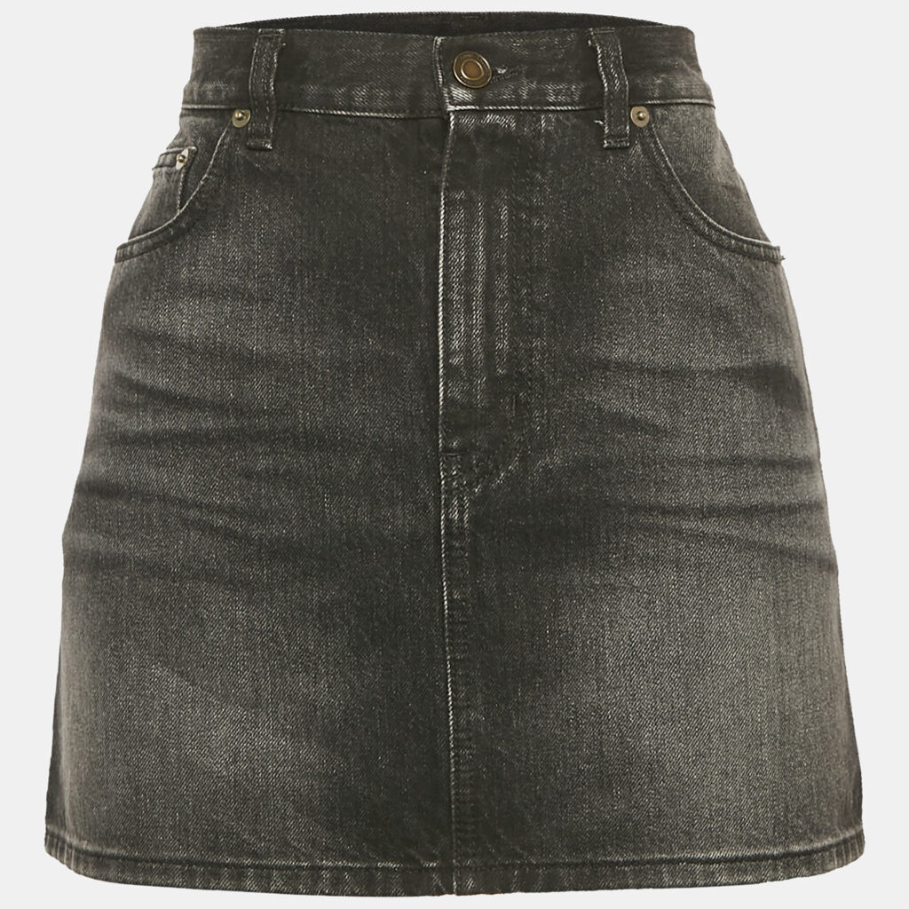 Saint Laurent Black Washed Denim Mini Skirt S Saint Laurent Black Washed Denim Mini Skirt S