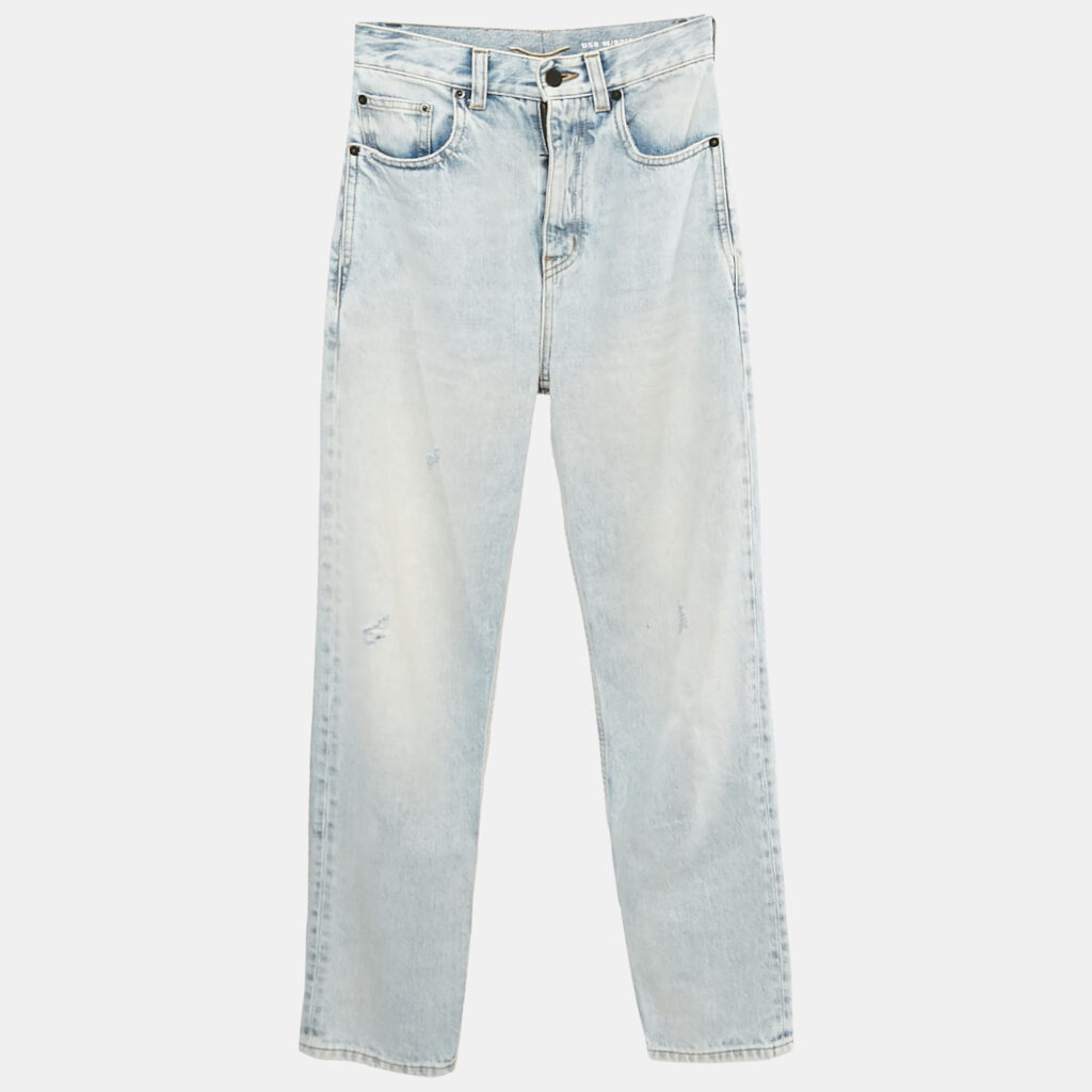 Saint Laurent Paris Blue Denim Distressed High Rise Jeans S Waist 25"