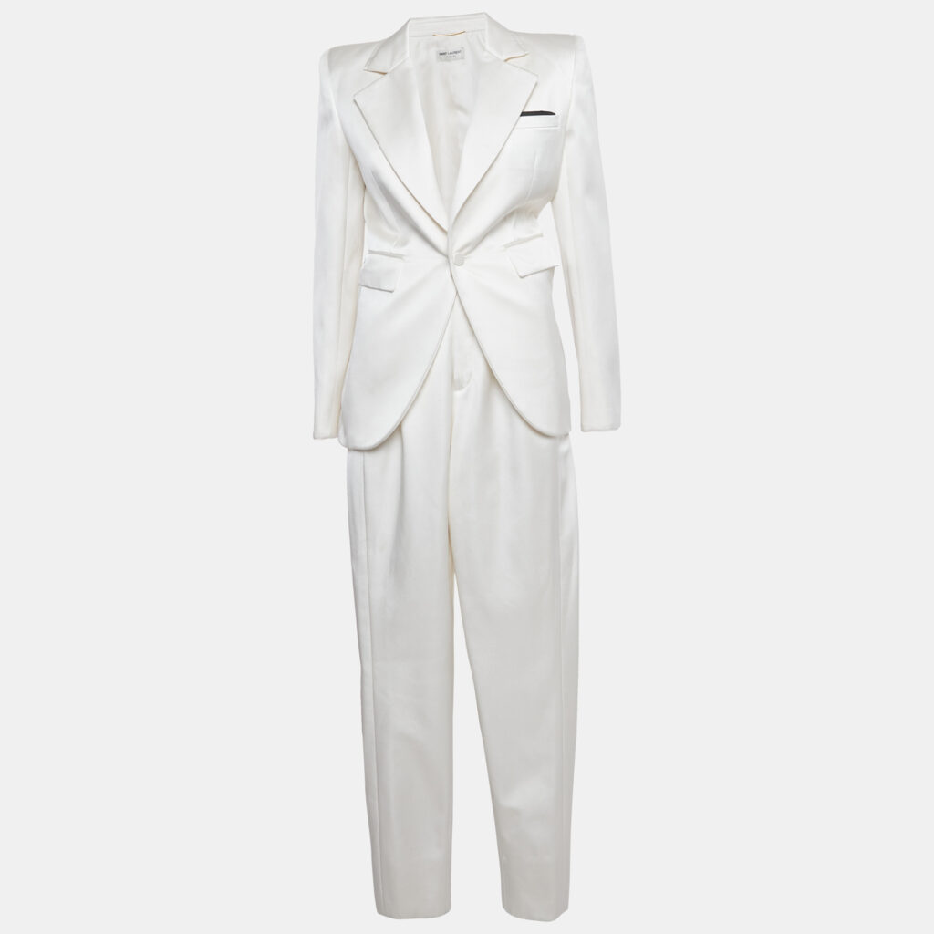 Saint Laurent Paris Ivory Satin Tailored Suit S/M Saint Laurent Paris Ivory Satin Tailored Suit S/M