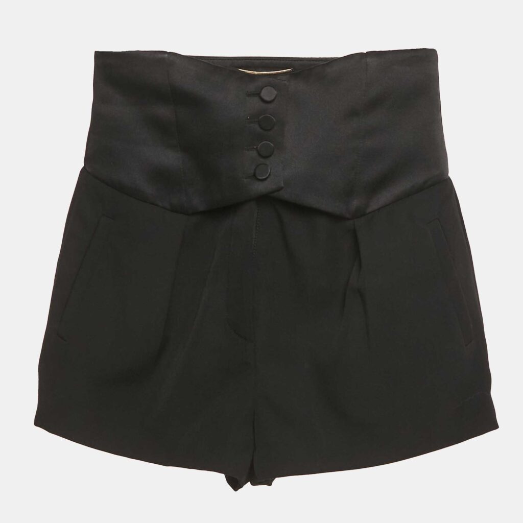 Saint Laurent Black Wool and Satin High Rise Shorts XS Saint Laurent Black Wool and Satin High Rise Shorts XS