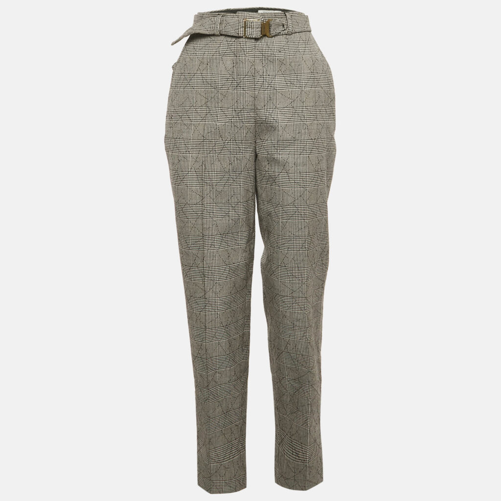 Saint Laurent Monochrome Plaid Wool Trousers M