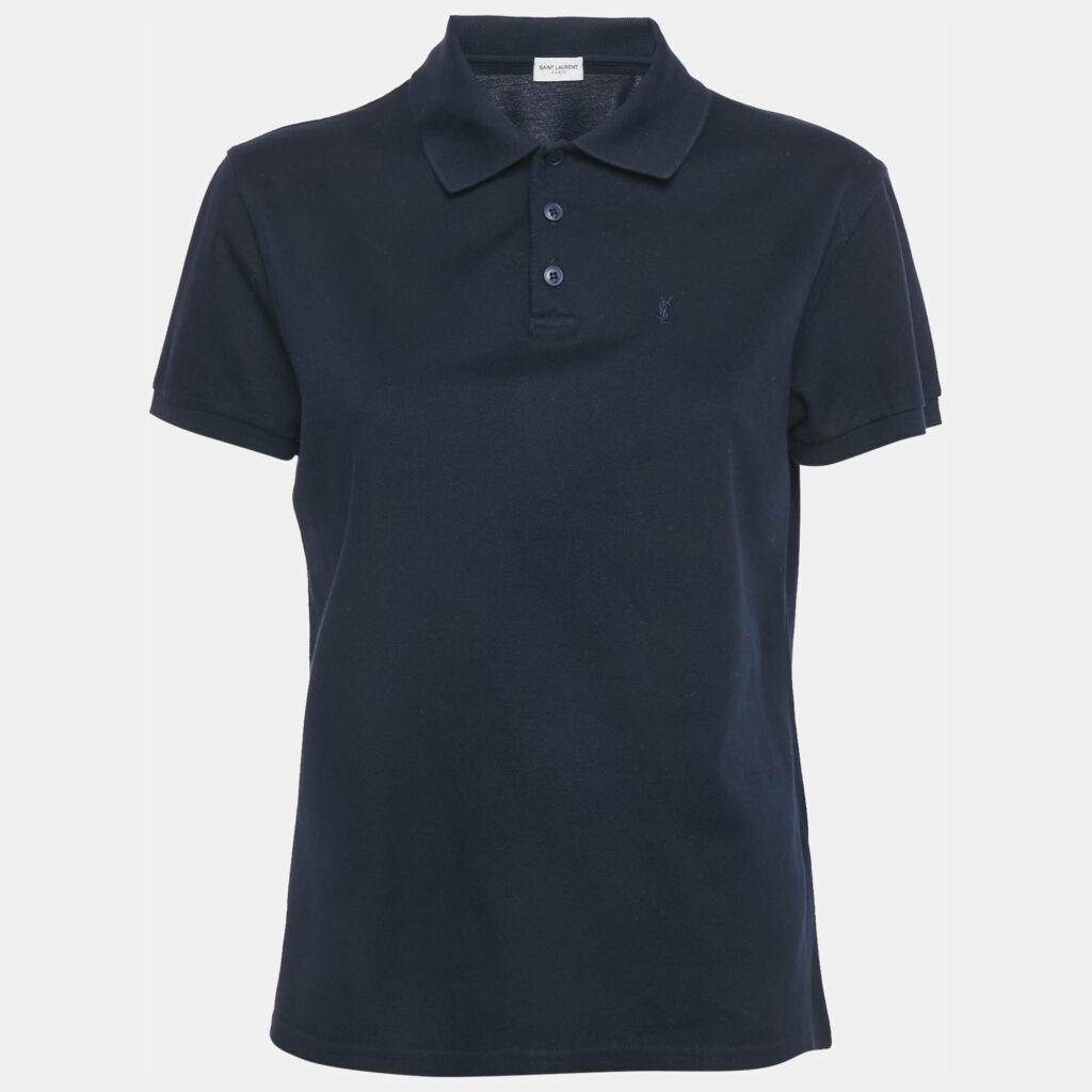 Saint Laurent Paris Navy Blue Cotton Pique Polo T-Shirt XS