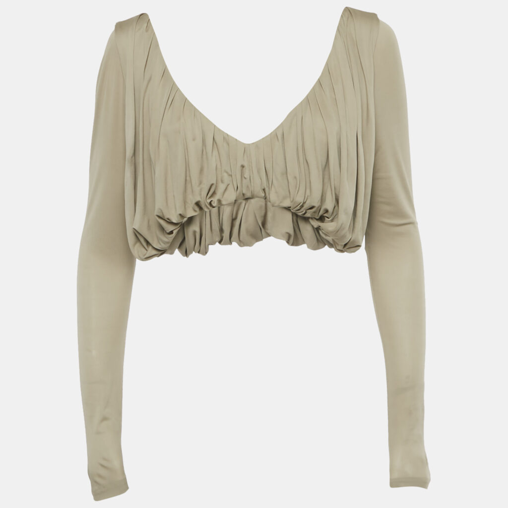 Saint Laurent Paris Beige Draped Jersey Crop Top S