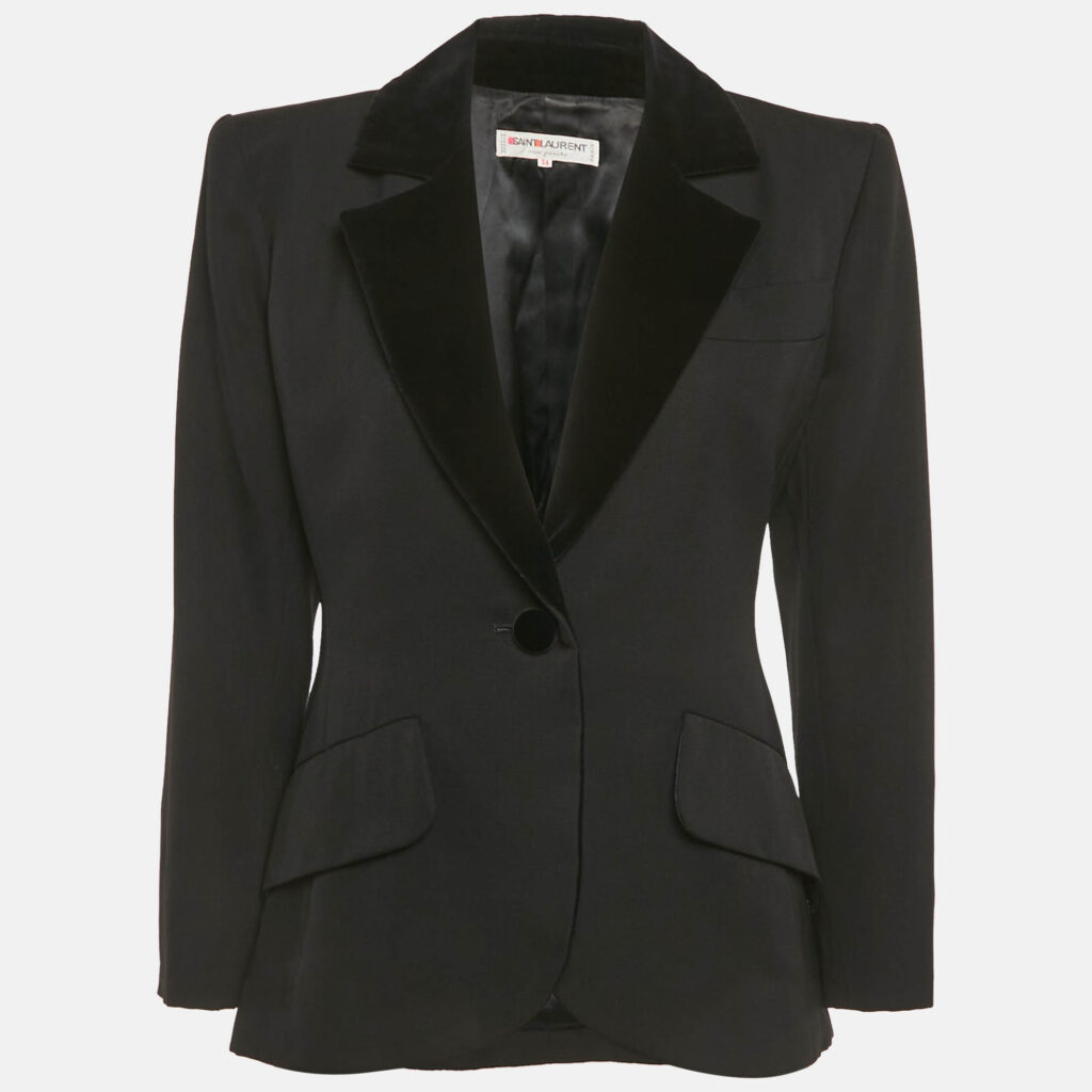 Saint Laurent Black Cotton Velvet Trim Single Breasted Blazer XS