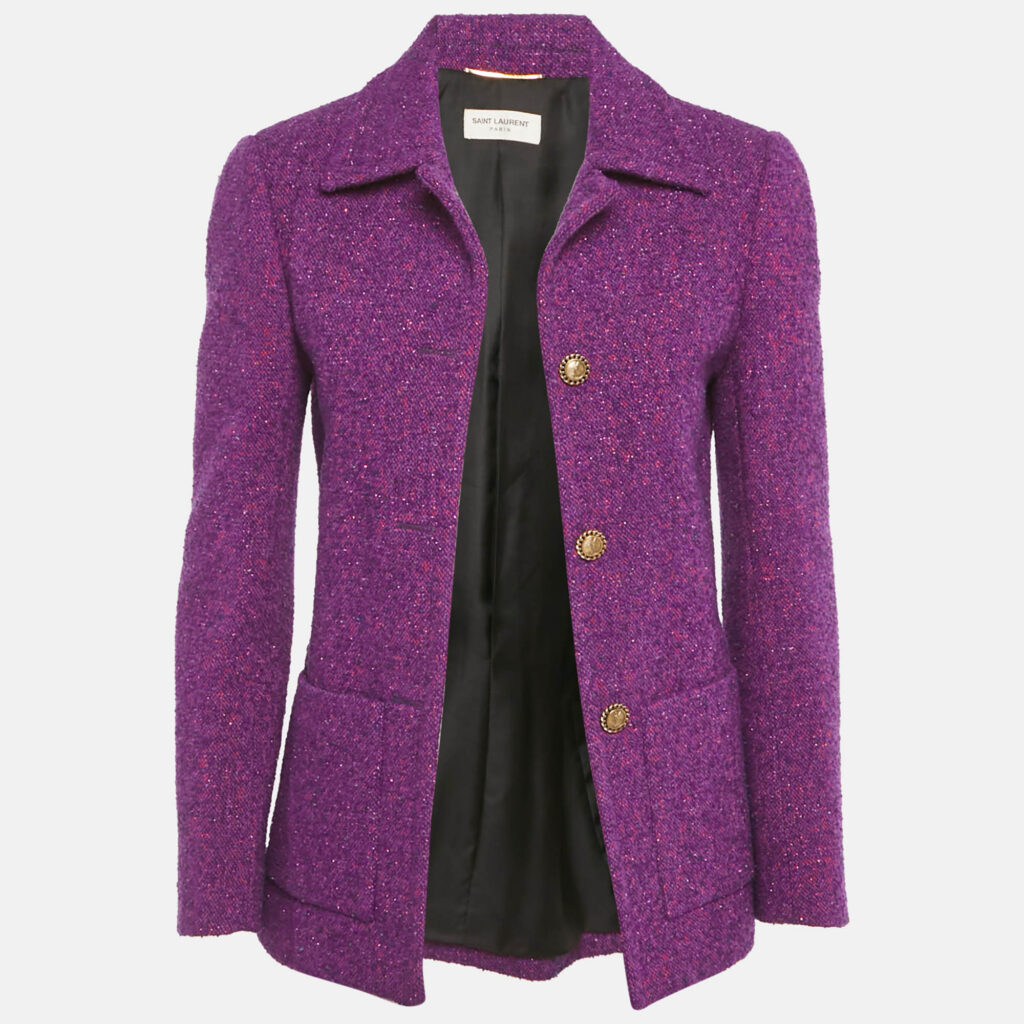 Saint Lauren Paris Purple Lurex Tweed Open Front Jacket M Saint Lauren Paris Purple Lurex Tweed Open Front Jacket M