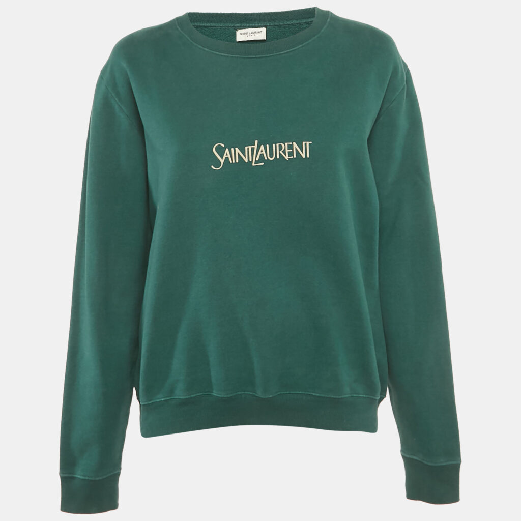 Saint Laurent Paris Green Logo Print Cotton Sweatshirt M Saint Laurent Paris Green Logo Print Cotton Sweatshirt M