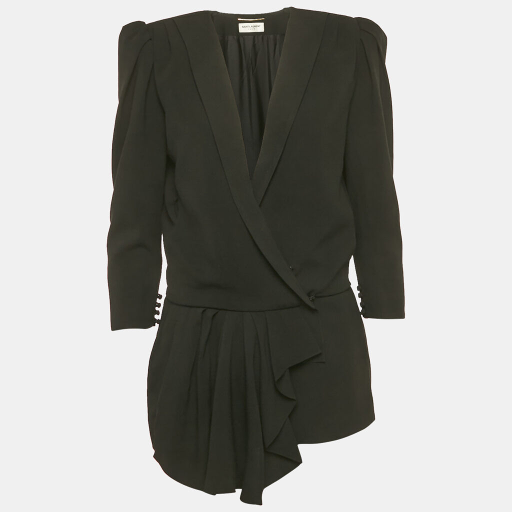 Saint Laurent Paris Black Crepe Drape Detail Playsuit S