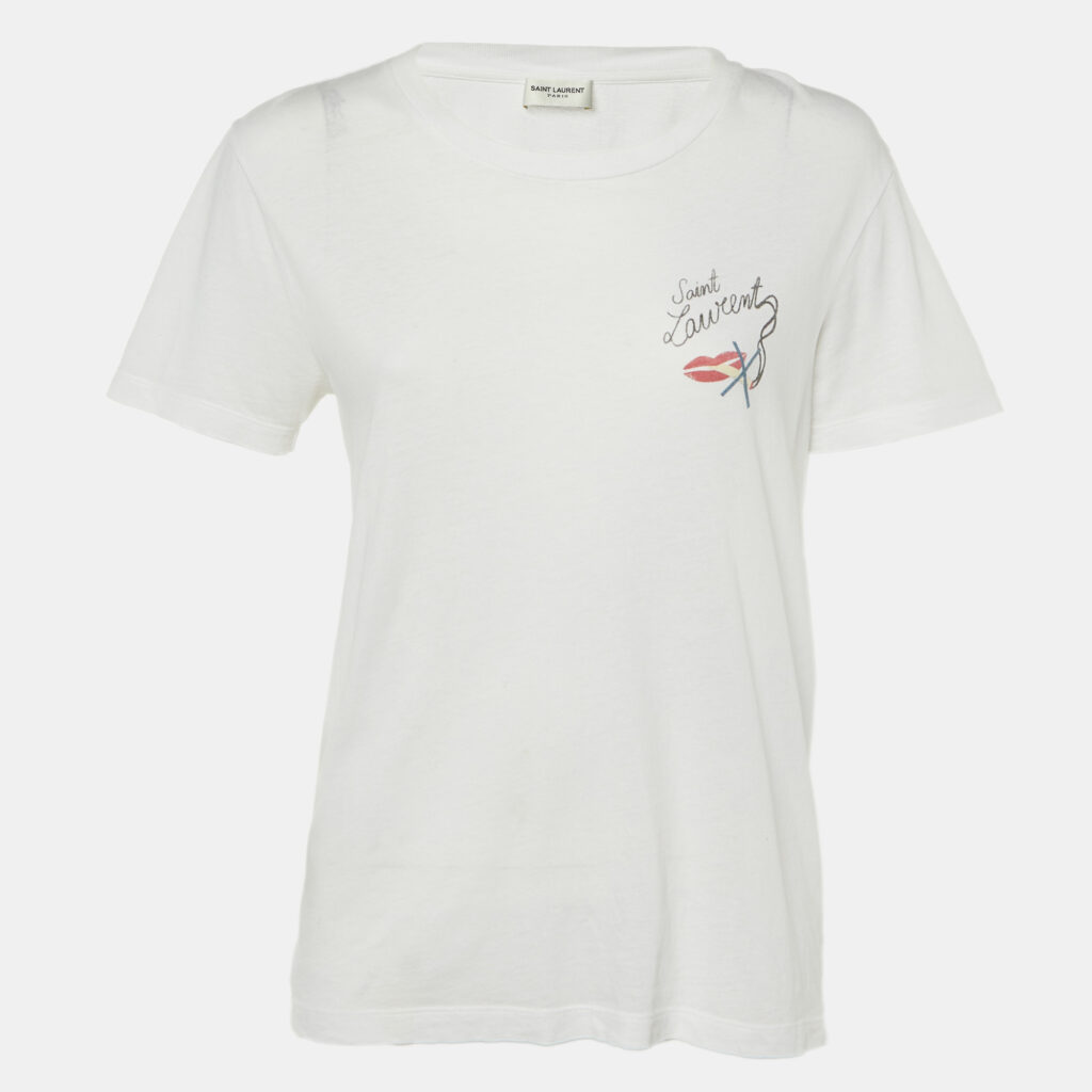 Saint Laurent White Smoking Kills Print Cotton T-Shirt XS