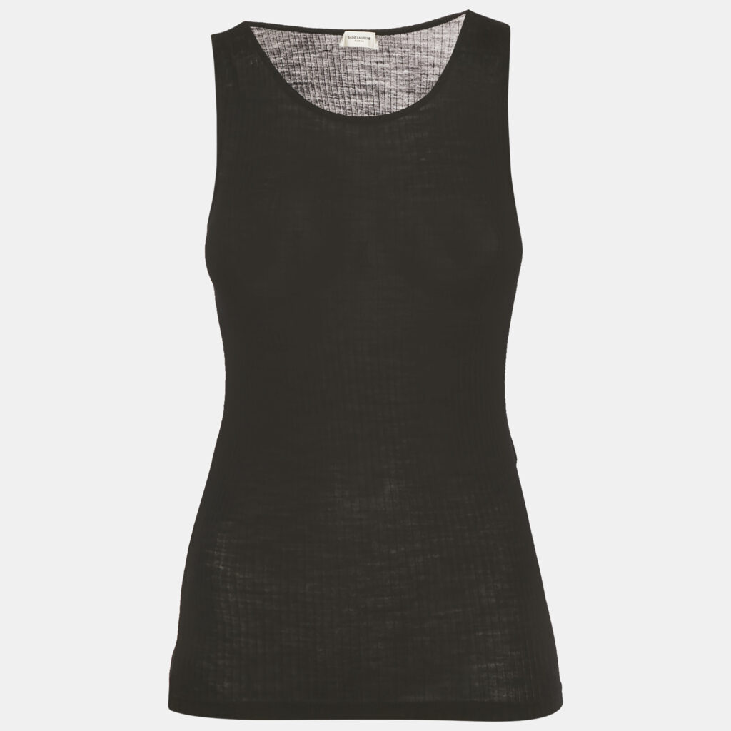 Saint Laurent Black Logo Embroidered Wool Knit Cassandre Tank Top S Saint Laurent Black Logo Embroidered Wool Knit Cassandre Tank Top S